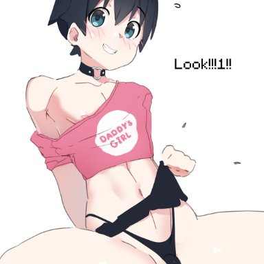 original, bigppea, 1boy, bad link, choker, clothes lift, crossdressing, femboy, penis, skirt, skirt lift, spread legs, yaoi, highres