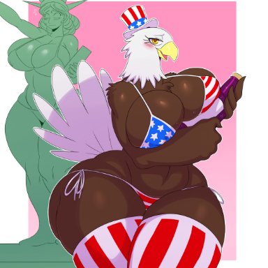 4th of july, holidays, american eagle, statue of liberty, sssonic2, 2girls, accipitrid, accipitriform, alcohol, american flag bikini, anthro, ass, avian, bald eagle, beak