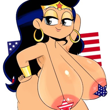 4th of july, cartoon network, dc, dc comics, justice league, teen titans go, wonder woman (series), wonder woman, ota (artist), 1girls, american flag, american flag bikini, areola, areola slip, areolae