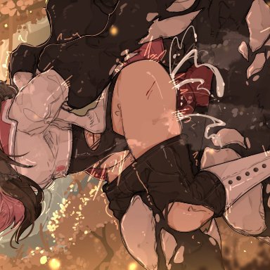 rwby, grimm (rwby), neo (rwby), shuuko, 1boy, 1girls, ambiguous penetration, arms behind back, arms held back, ass, big dom small sub, black hair, blush, boots, breasts