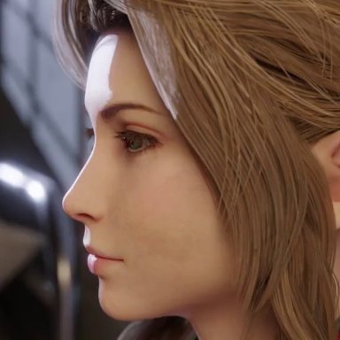 final fantasy, final fantasy vii, final fantasy vii remake, aerith gainsborough, auxtasy, 1boy, 1boy1girl, 1female, 1girl, 1girl1boy, 1girls, 1male, against surface, against wall, brown hair