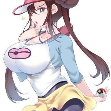 nintendo, pokemon, pokemon bw2, rosa (pokemon), artist request, 1girls, blue eyes, breasts, brown eyes, brown hair, clothed, clothed female, female, female only, holding object