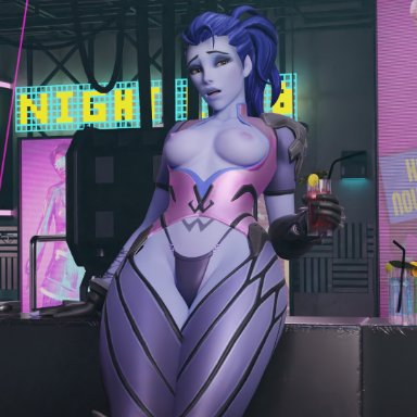 overwatch, widowmaker, arti202, big breasts, blue skin, thighhighs, thighs, 3d, blender