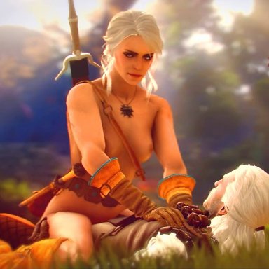 the witcher (series), the witcher 3: wild hunt, ciri, geralt of rivia, cakeofcakes, 1boy, 1boy1girl, 1female, 1girl, 1girl1boy, 1girls, 1male, areola, clothed male nude female, cowgirl position