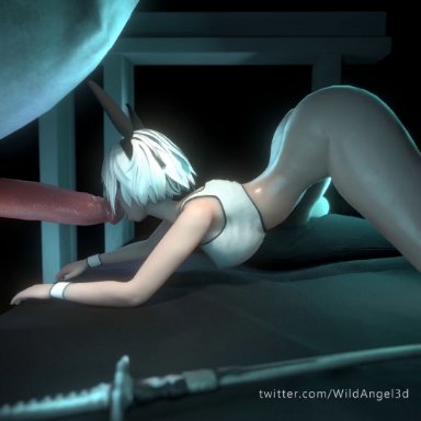 nier, nier: automata, nier (series), yorha 2b, wildangel3d, 1girls, big breasts, big butt, big penis, horse, horse penis, zoophilia, 3d, animated, sound