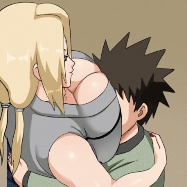 naruto, naruto (series), naruto shippuden, sarutobi konohamaru, tsunade, pinkpawg, 1boy, 1boy1girl, 1girls, adult and teenager, age difference, big breasts, blonde hair, breast smother, breasts