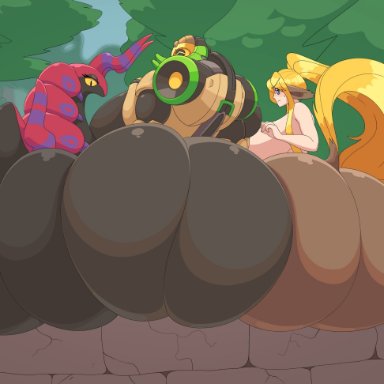 monster musume no iru nichijou, overwatch, pokemon, centorea shianus, orisa, pok&#233;mon (species), scolipede, nsfwoaf, ass, big ass, big breasts, breasts, bubble butt, bug, centaur