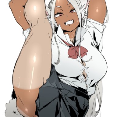 my hero academia, miruko, rumi usagiyama, ettone, 1girls, bunny ears, bunny girl, dark-skinned female, dark skin, female focus, female only, female solo, large breasts, muscular, solo female