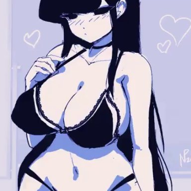 komi-san wa komyushou desu, komi shouko, gausscannon, 1female, 1girls, big breasts, black hair, bouncing breasts, chubby, eye contact, female, female only, huge breasts, large breasts, lingerie