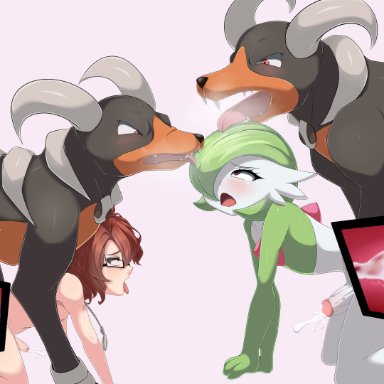 nintendo, pokemon, gardevoir, houndoom, pok&#233;mon (species), ikunsfw17, anal, anal sex, animal genitalia, animal penis, ass, blush, bodily fluids, canine penis, cum