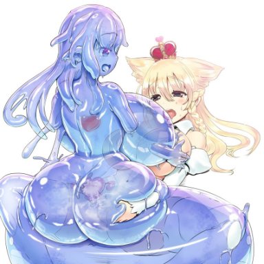 twin dungeon princesses, prina, rebis, ahe gao, alternate breast size, ass grab, blonde hair, breast press, cervical penetration, cervine, crown, cum in pussy, cum in uterus, curvy figure, deep penetration