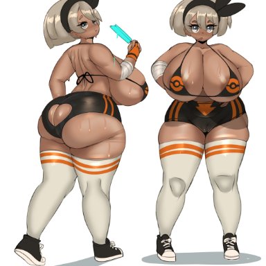 nintendo, pokemon, pokemon ss, bea (pokemon), gym leader, fladdykin, 1girls, alternate ass size, alternate body type, alternate breast size, areola slip, areolae, ass, ass cutout, ass focus