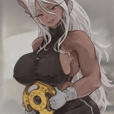 my hero academia, shounen jump, miruko, rumi usagiyama, arachnart, 1girls, abs, breasts, brown skin, dark-skinned female, dark skin, erect nipples, erect nipples under clothes, female, female only