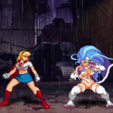 capcom, darkstalkers, dc, dc comics, m.u.g.e.n, mugen, superman (series), felicia, kara danvers, kara zor-el, supergirl, 1futa, 1girl1futa, 1girls, animal ears