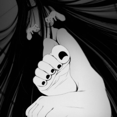 kidetic, kusujinn, black toenails, breast, feet, feet up, foot fetish, foot focus, ghost, ghost girl, hair over breasts, nude, nude female, soles