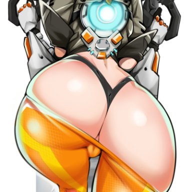 overwatch, tracer, bayeuxman, 1girls, ass, big ass, big butt, brown hair, eye contact, female, female focus, half-closed eyes, looking at viewer, looking back, pants