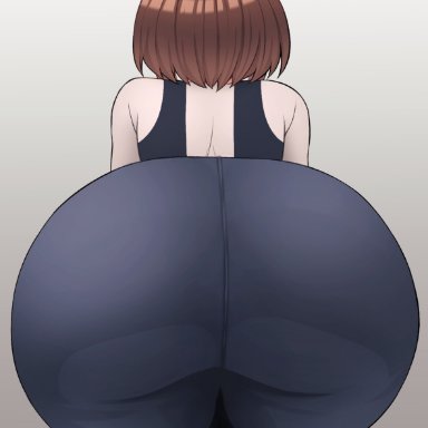 my hero academia, ochako uraraka, kobaji, 1girls, ass, ass focus, back view, big ass, brown hair, bubble ass, bubble butt, fat ass, female, female focus, female only