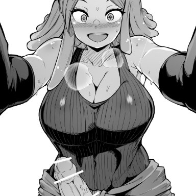 my hero academia, mei hatsume, makin tama, 1futa, armpit, armpits, big breasts, big penis, blush, blushing, breasts, clothed, clothing, cock, futa only