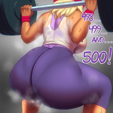 ok k.o.! let's be heroes, carol (ok k.o.! let's be heroes), carol kincaid, n-kosi, n-kosi (coloring), 1girls, ass, barbell, big ass, big breasts, big butt, blonde hair, breasts, bubble butt, butt