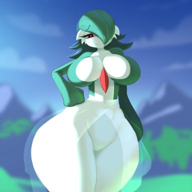 pokemon, gardevoir, pok&#233;mon (species), drawncraft, 1girls, ass, big ass, big breasts, big butt, bottom heavy, breasts, chest spike, curvy, curvy female, eyebrows