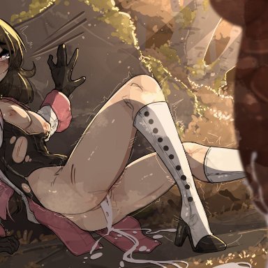 rwby, grimm (rwby), neo (rwby), shuuko, 1boy, 1girls, after rape, ahe gao, big dom small sub, black hair, blush, boots, breasts, brown hair, canine penis