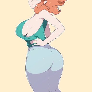 pokemon, pokemon ss, sonia (pokemon), r3dfive, big ass, big breasts, big butt, breasts, feet out of frame, fully clothed, glasses, glasses on head, hands on waist, huge breasts, large breasts