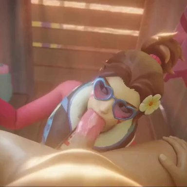 overwatch, d.va, lewdy toons, 1boy, 1girls, anal, anal sex, blowjob, breasts, carrying partner, deepthroat, fellatio, female focus, glasses, light-skinned female