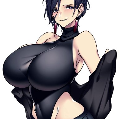 camui kamui, 1girls, big breasts, big tits, biting lip, black hair, blushing at viewer, breast bigger than head, breasts, busty, curvaceous, curvy, curvy female, curvy figure, enormous breasts