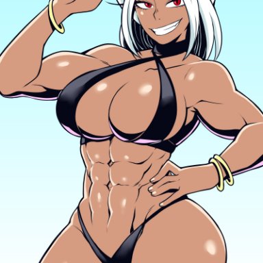 my hero academia, shounen jump, miruko, rumi usagiyama, deaf (artist), 1girls, abs, ass, big breasts, bikini, bikini bottom, bikini top, black bikini, black thong, bracelet