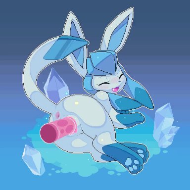 pokemon, glaceon, pokemon (species), camotli, animation, blue eyes, blue pawpads, blue paws, blue skin, blush, blushing, closed eyes, cum, cum in pussy, cum inside