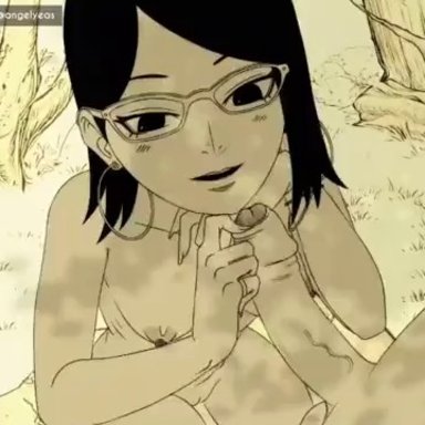 boruto: naruto next generations, naruto, naruto (series), shounen jump, sarada uchiha, angelyeah, 1boy1girl, black hair, completely nude, dick, earrings, fellatio, foreskin, foreskin play, glasses