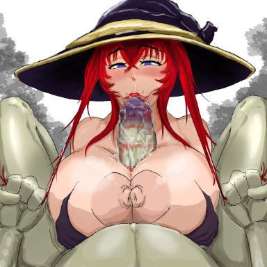high school dxd, rias gr&#1077;mory, :&gt;=, blowjob, facesitting, goblin, goblin male, huge breasts, huge cock, interspecies, large breasts, lipstick, lipstick mark, lipstick on penis, lipstick ring