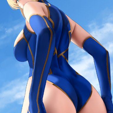 fate, fate/grand order, fate (series), artoria pendragon, artoria pendragon (lancer), yamaneko (tkdrumsco), ass, ass focus, ass support, back, back view, backboob, big ass, big breasts, big butt