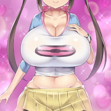 game freak, mei no oppai ni get sareru game, nintendo, pokemon, pokemon bw2, rosa (pokemon), doskoinpo, 1girl, big breasts, breasts, navel, game cg