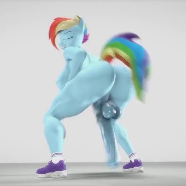 my little pony, rainbow dash (mlp), screwingwithsfm, 1futa, anthro, ass, bastard, blue body, blue fur, blue penis, blue skin, butt, futa only, futanari, grey background