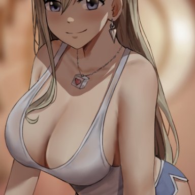 eden's zero, rebecca bluegarden, shexyo, 1girls, b-cube, b cube, blonde hair, blue eyes, booty shorts, breasts, cleavage, female, female only, hips, huge breasts