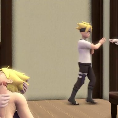 boruto: naruto next generations, naruto, naruto (series), hyuuga hinata, ino yamanaka, uzumaki boruto, mcjuniorgohan, 1girls, age difference, bedroom, blonde hair, breast feeding, breast sucking, breasts, handjob