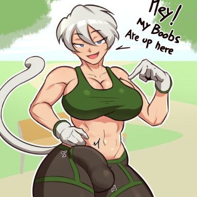 dragon ball, dragon ball xenoverse, original character, sunk118, 1futa, big breasts, big penis, blue eyes, breasts, bulge, bulge through clothing, cleavage, clothed, clothing, erection under clothes