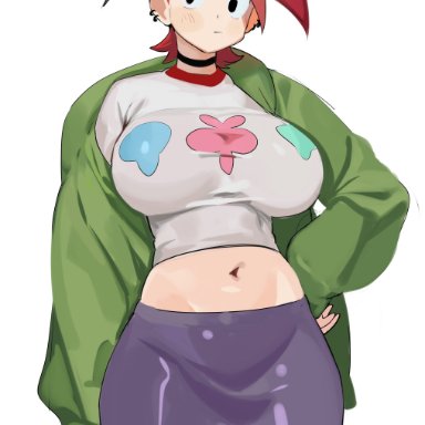 cartoon network, frankie foster, nia (nia4294), belly, belly button, big breasts, breasts, child bearing hips, choker, curvy, curvy female, curvy hips, ear piercing, ginger, ginger hair