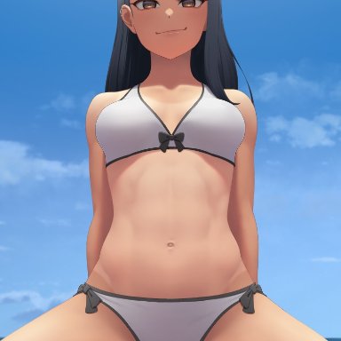 please don't bully me, nagatoro, hayase nagatoro, putcher, 1girls, bikini, black hair, breasts, eye contact, female, female focus, long hair, looking at viewer, pov, sitting, sitting on person