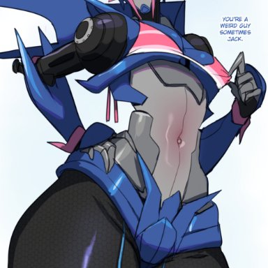 transformers, transformers prime, arcee, lightsource, 1girls, anthro, athletic female, bikini top, breasts, cybertronian, female, female only, hand on hip, looking at viewer, looking down
