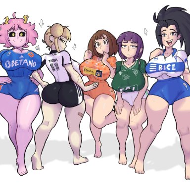 my hero academia, himiko toga, kyoka jiro, mina ashido, momo yaoyorozu, ochako uraraka, el rincon de amber, 5girls, big ass, big breasts, black eyes, black hair, black sclera, blonde hair, brown eyes