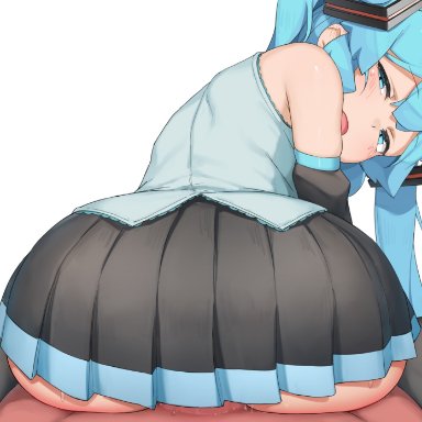 vocaloid, hatsune miku, abmayo, 1boy, 1boy1girl, 1girls, anal, anal penetration, anal sex, aqua eyes, aqua hair, ass, bangs, bare shoulders, black skirt