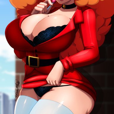 cartoon network, powerpuff girls, sara bellum, ladycandy2011, 1girls, afro, belt, big ass, big breasts, big lips, bimbo lips, breasts, choker, cleavage, closed eyes