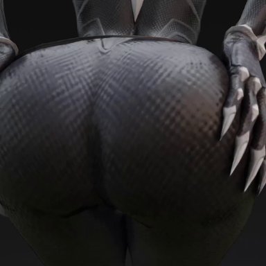 spider-man (series), black cat (marvel), kishi, 1girl, ass, ass focus, ass shake, bodysuit, claws, from behind, hands on ass, huge ass, long hair, shiny, shiny clothes