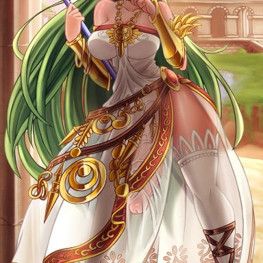 kid icarus, kid icarus uprising, nintendo, palutena, nenerhea, 1futa, breasts, clothed, clothing, dress, erection, fully clothed, futa only, futanari, goddess