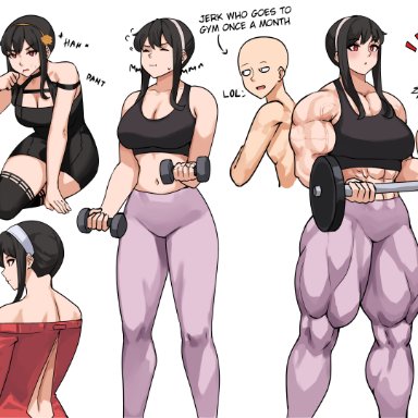 spy x family, yor briar, musctonk, 1girls, abs, breasts, female, female focus, gym, human, large breasts, muscle growth, muscular, muscular female, standing