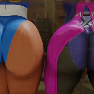 capcom, street fighter, street fighter iv, street fighter v, chun-li, juri han, kishi, 2girls, asian, asian female, ass, ass against glass, ass shake, big ass, big butt