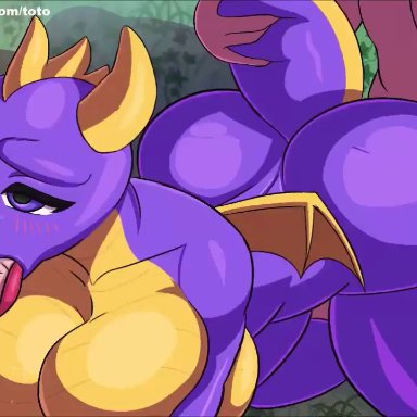 activision, spyro the dragon, spyro, toto draw, wingston, ambiguous penetration, anthro, anthro penetrated, anthrofied, ass, big breasts, big butt, big penis, bodily fluids, breasts