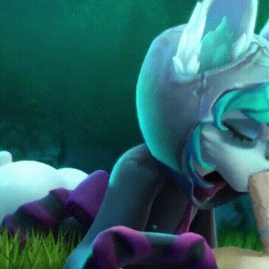 league of legends, vex (league of legends), merengue z, deepthroat, fellatio, human, human penetrating, light-skinned male, on stomach, oral, 3d, animated, gif, tagme